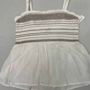 NWT Old Navy smocked babydoll top, white, size M